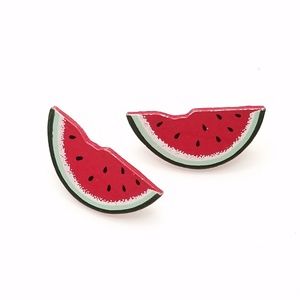 Vintage Summer Watermelon Slice Wood Stud Earrings